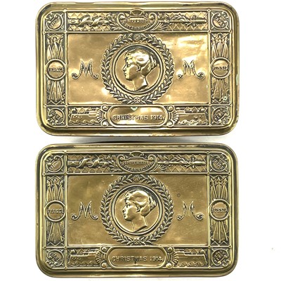 Lot 127 - A WW I brass Princess Mary 1914 Christmas tin...