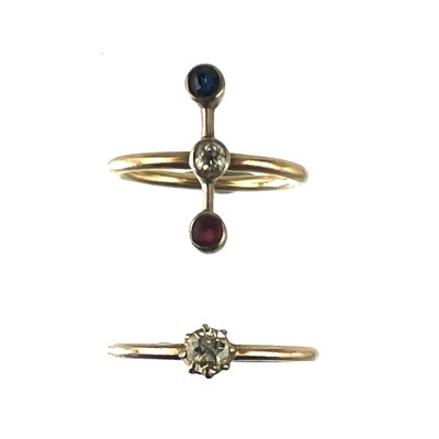 Lot 91 - A Victorian gold child's diamond solitaire ring and another.
