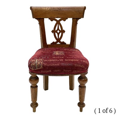 Lot 48 - A set of six Victorian oak dining chairs.