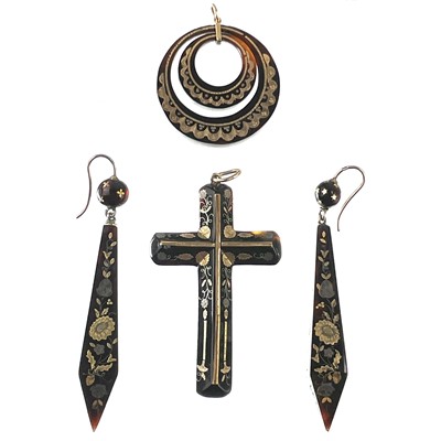 Lot 10 - A pair of Victorian Pique drop earrings