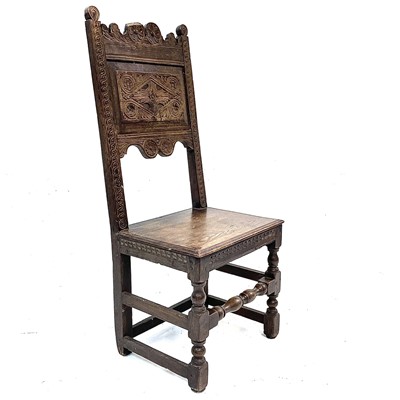 Lot 82 - A joined oak backstool, late 17th century.