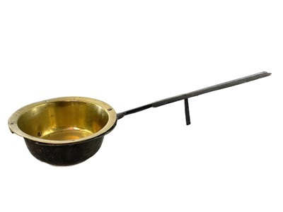 Lot 97 - A rare George III brass and wrought iron down-hearth pan or skillet.