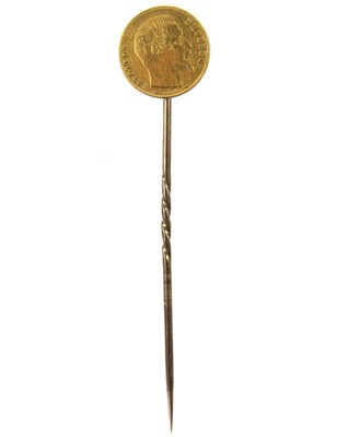 Lot 39 - A Napoleon III 5 Franc gold coin tie pin.