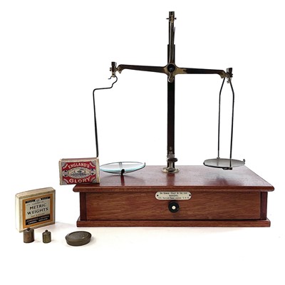 Lot 115 - A set of mahogany and brass precision scales,...