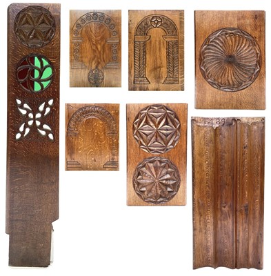 Lot 114 - Seven carved oak panels by David Greenacre.