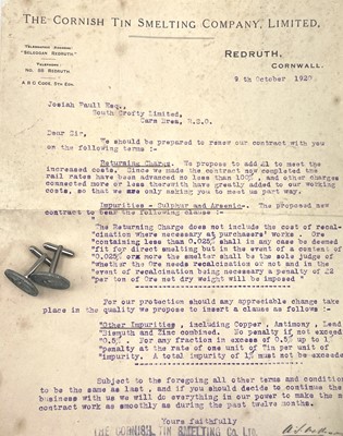 Lot 180a - A letter from the Cornish Tin Smelting Company...