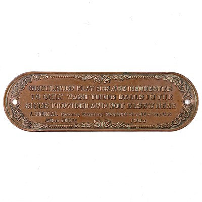 Lot 150 - A Victorian copper plaque of golfing interest