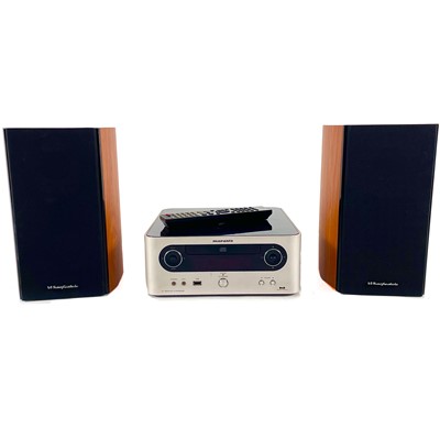 Lot 135 - Marantz CD receiver, a pair of Wharfdale speakers and QED cables.