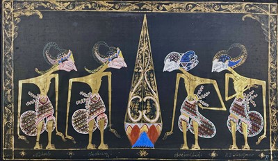 Lot 1035 - A large Balinese painting on linen.