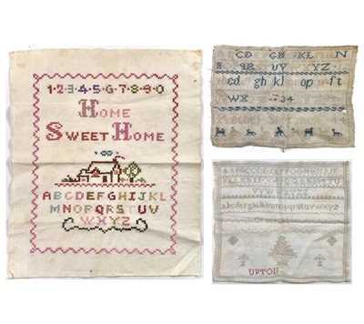 Lot 153 - Two Victorian needlework alphabet samplers, one inscribed 'Upton'