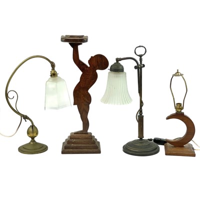 Lot 278 - An Edwardian brass adjustable table lamp, with...