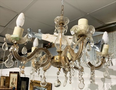 Lot 155 - A cut glass five branch chandelier.