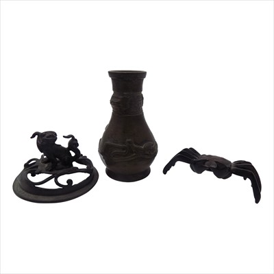 Lot 1113 - A Japanese bronze model of a crab, a miniature...