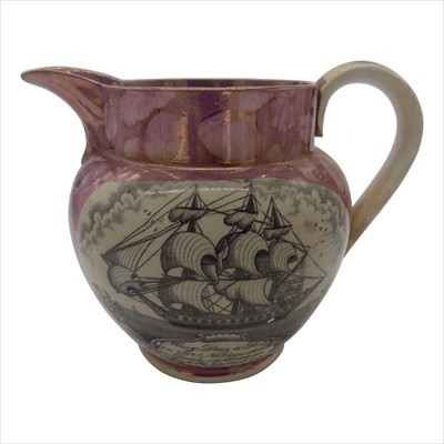 Lot 1313 - A 19th century Sunderland lustre jug, transfer...