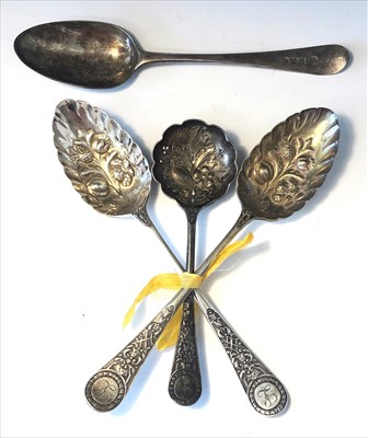 Lot 2039 - A pair of Victorian silver fruit spoons and...