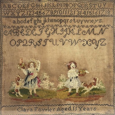 Lot 1620 - A 19th century embroidered sampler by Clara Fowler aged 11.