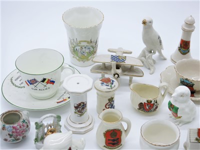 Lot 1344 - Crested souvenirs including military.