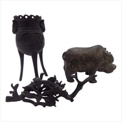 Lot 1138 - A Japanese bronze koro, 11cm high, a bronze...