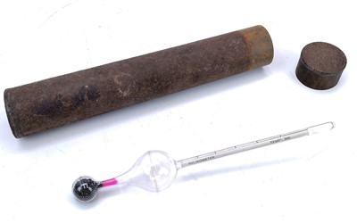 Lot 132 - A blown glass salinometer in a metal cylinder case.