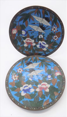Lot 1148 - A pair of Japanese cloisonne chargers, 19th...