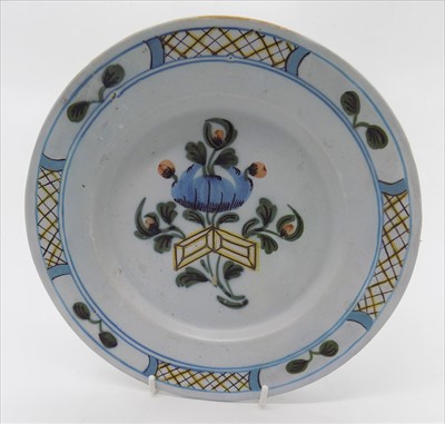 Lot 1366 - A Liverpool Fazakerley delft tin glazed plate,...