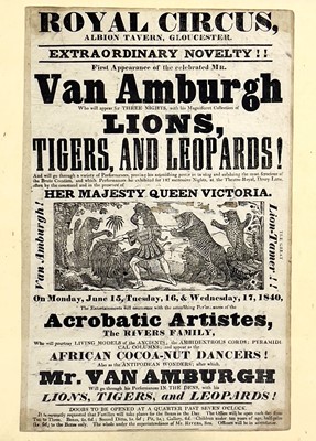 Lot 2 - A rare early Victorian circus advertising poster or flyer Mr Van Amburgh the Great Lion-Tamer.