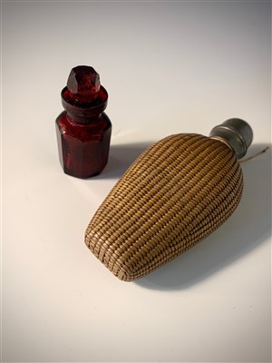Lot 2401 - A small Victorian flask covered with basket...