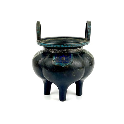 Lot 166 - A Chinese large bronze and enamel censer, Qing or earlier.