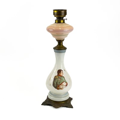 Lot 44 - A French opaque glass oil lamp.