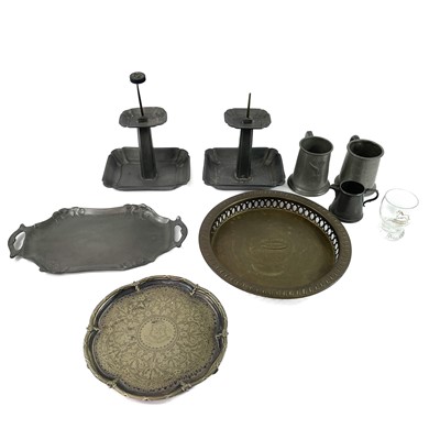 Lot 87 - A pair of Continental pewter pricket candlesticks.