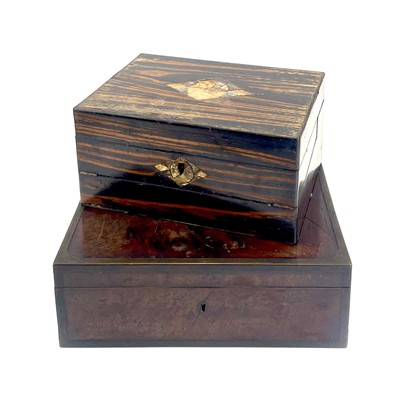 Lot 51 - An early Victorian brass bound mahogany toilet box.
