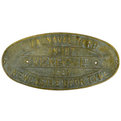 Lot 438 - A brass shipbuilders plate for the Protesilaus 1967 Vickers Ltd.