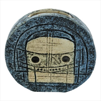 Lot 1384 - A Troika wheel vase, the blue and cream body...
