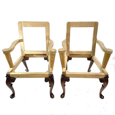 Lot 1858 - A pair of George III style mahogany and beech armchair frames.