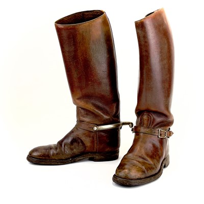Lot 84 - A pair of tan leather Cavalry riding boots with spurs.