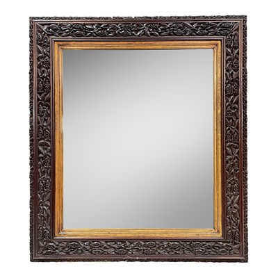 Lot 1887 - An unusual Victorian oak framed Mirror with carved inscription on the reverse.