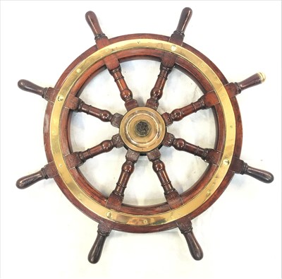 Lot 344 - A brass mounted hardwood ship's wheel, late...