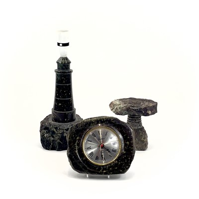 Lot 83 - Cornish Serpentine: A turned and polished table lamp in the form of a lighthouse.