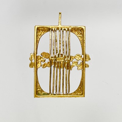 Lot 434 - A modernist silver rose quartz set pendant, and a gold plated pendant by Kordes & Lichtenfels.