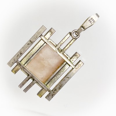 Lot 434 - A modernist silver rose quartz set pendant, and a gold plated pendant by Kordes & Lichtenfels.