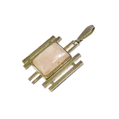 Lot 434 - A modernist silver rose quartz set pendant, and a gold plated pendant by Kordes & Lichtenfels.