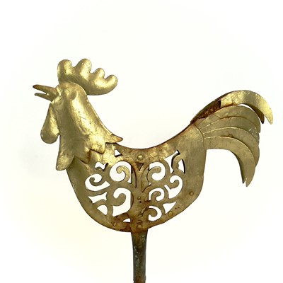 Lot 104 - A Victorian folk art wrought iron cockerel weather vane.