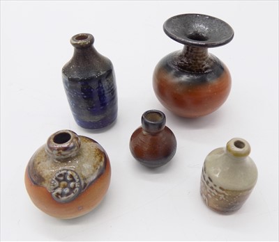 Lot 1381 - Five miniature Guy Sydenham vases, each having...