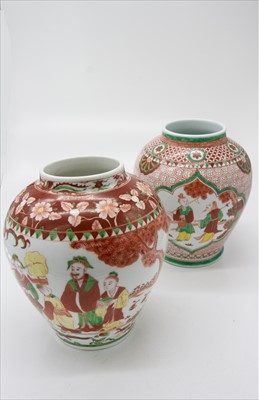 Lot 1177 - Two Chinese famille vert baluster vases.