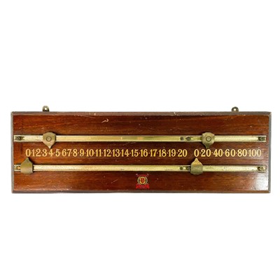 Lot 191 - A mahogany and brass billiards scoreboard.