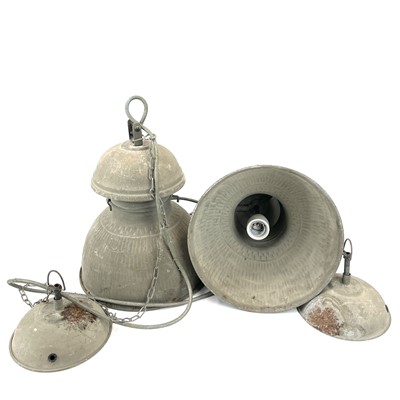 Lot 143 - A pair of industrial ceiling pendant lights by HK Living.
