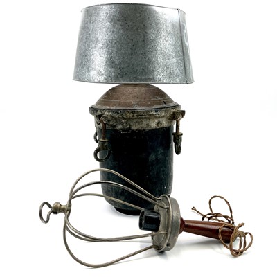Lot 144 - A large metal painted and enamel industrial light fitting.