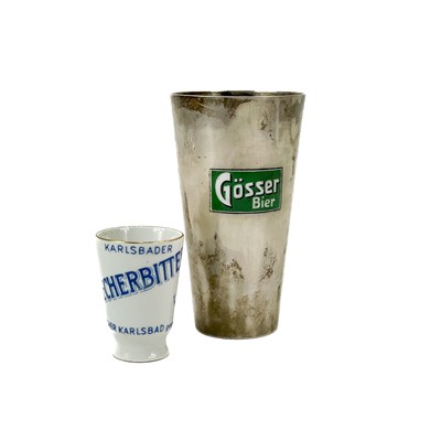 Lot 36 - A silver and enamel advertisement beaker for Gosser bier.