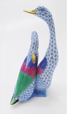 Lot 1379 - A Herend porcelain duck group.