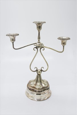 Lot 2302 - A silver plated three branch candelabrum,...